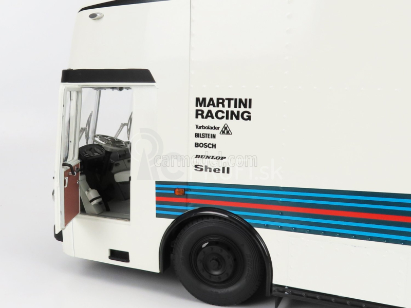 Schuco Mercedes benz O317 Truck Car Transporter Porsche Martini Racing 1968 1:18 bielo modrá