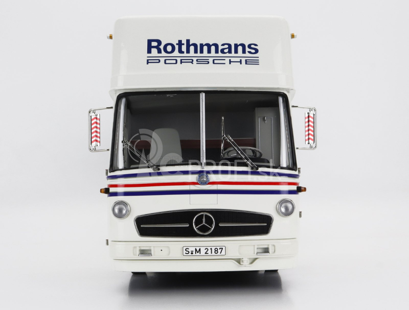 Schuco Mercedes benz O317 Truck Car Transporter Porsche Rothmans 1984 1:18 Biela modrá