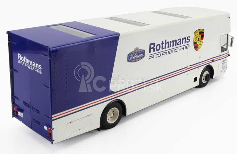 Schuco Mercedes benz O317 Truck Car Transporter Porsche Rothmans 1984 1:18 Biela modrá