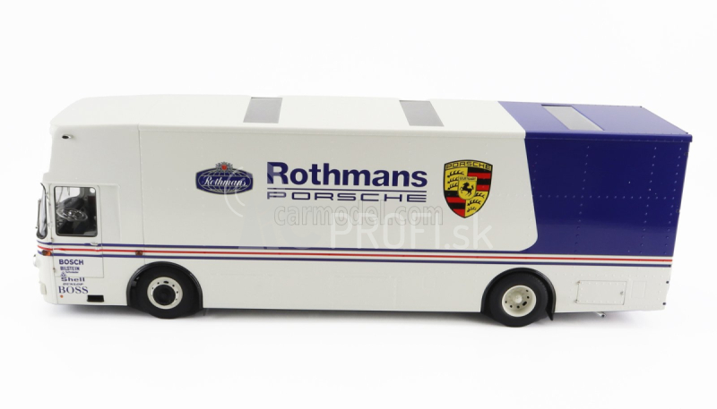 Schuco Mercedes benz O317 Truck Car Transporter Porsche Rothmans 1984 1:18 Biela modrá