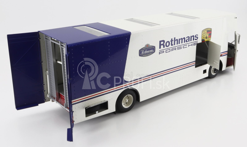 Schuco Mercedes benz O317 Truck Car Transporter Porsche Rothmans 1984 1:18 Biela modrá