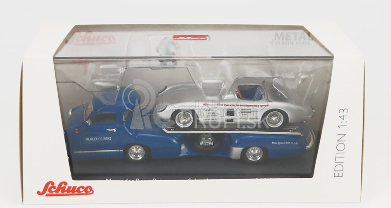 Schuco Mercedes Benz Racing Car Transporter Truck Rennwagen 1955 s 300 Slr Spider 1:43 Modrá strieborná