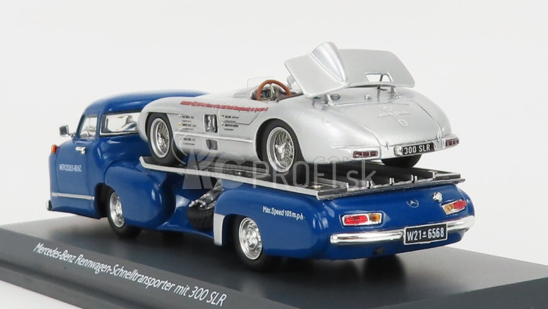 Schuco Mercedes Benz Racing Car Transporter Truck Rennwagen 1955 s 300 Slr Spider 1:43 Modrá strieborná