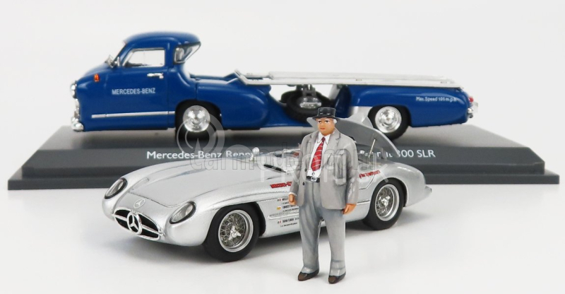 Schuco Mercedes Benz Racing Car Transporter Truck Rennwagen 1955 s 300 Slr Spider 1:43 Modrá strieborná