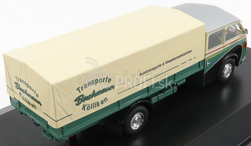 Schuco Saurer 3ch Lkw Telonato Transport Bachmann 1954 1:43 zelená krémová strieborná