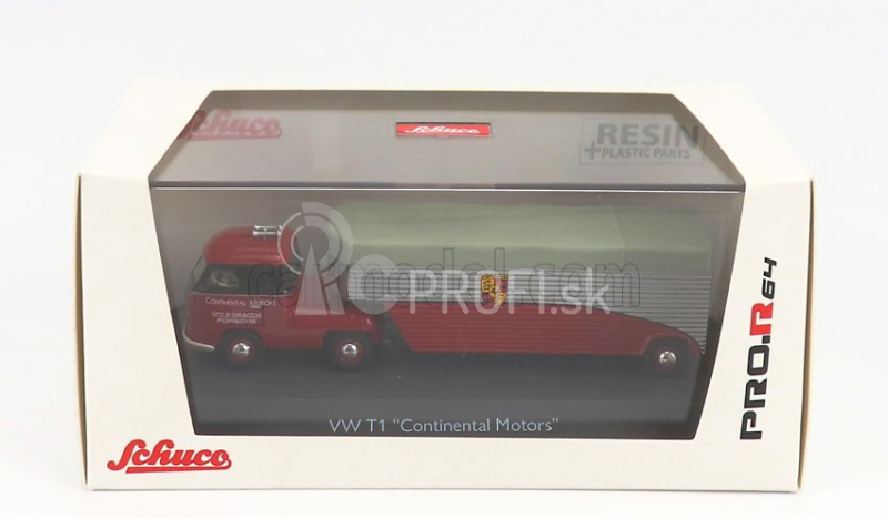 Schuco Volkswagen T1b Continental Motors Porsche Car Transporter 1962 1:64 Červená čierna strieborná