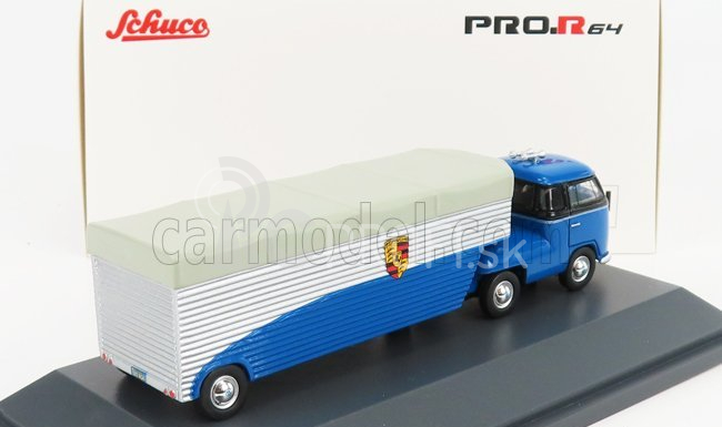 Schuco Volkswagen T1b Continental Motors Porsche Car Transporter 1962 1:64 Modrá čierna