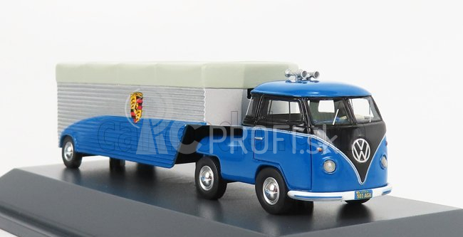 Schuco Volkswagen T1b Continental Motors Porsche Car Transporter 1962 1:64 Modrá čierna