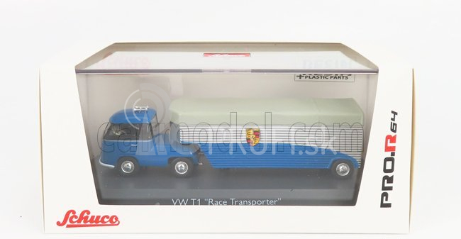 Schuco Volkswagen T1b Continental Motors Porsche Car Transporter 1962 1:64 Modrá čierna