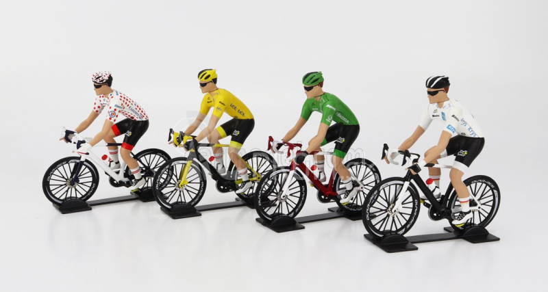 Solido Figúrky Set 4x Ciclista - Cyclista - Maglia Gialla - Yellow Jersey - Maglia A Pois - Pois Jersey - Maglia Verde - Green Jersey - Maglia Bianca - White Jersey - Tour De France 2022 1:18 Various