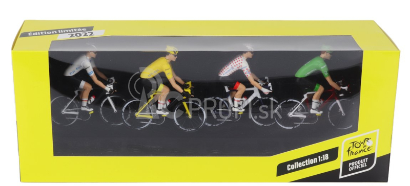 Solido Figúrky Set 4x Ciclista - Cyclista - Maglia Gialla - Yellow Jersey - Maglia A Pois - Pois Jersey - Maglia Verde - Green Jersey - Maglia Bianca - White Jersey - Tour De France 2022 1:18 Various