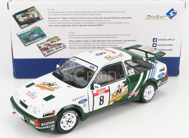 Solido Ford england Sierra Cosworth Rs500 N 8 Rally Tour De Corse 1988 Auriol 1:18 bielo-zelená