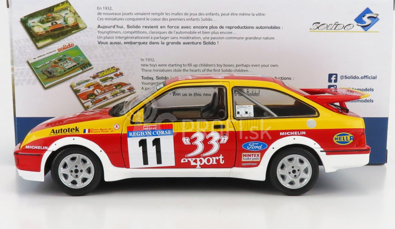 Solido Ford england Sierra Rs Cosworth N 11 Rally Tour De Corse 1987 D.auriol - B.occelli 1:18 Červeno-žltá