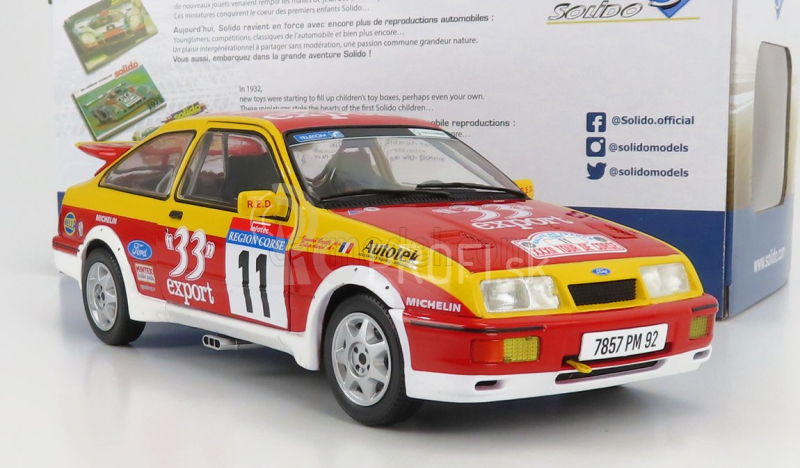 Solido Ford england Sierra Rs Cosworth N 11 Rally Tour De Corse 1987 D.auriol - B.occelli 1:18 Červeno-žltá