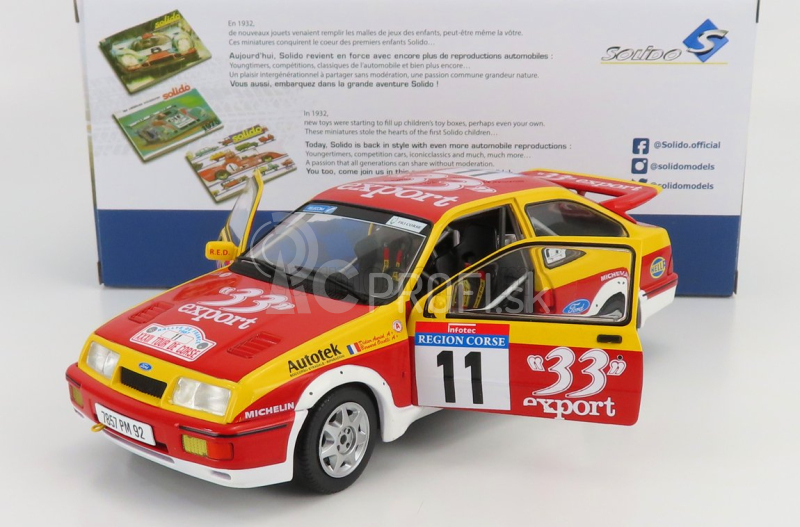 Solido Ford england Sierra Rs Cosworth N 11 Rally Tour De Corse 1987 D.auriol - B.occelli 1:18 Červeno-žltá