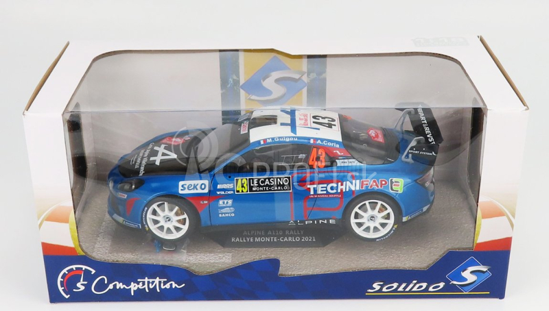 Solido Renault A110 Alpine N 43 Winner Rgt Class Rally Montecarlo 2021 E.guigou - A.coria 1:18 Modrá červená biela