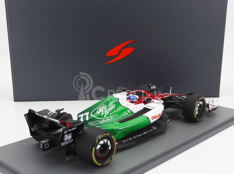 Spark model Alfa romeo F1 C42 Team Orlen Racing N 77 Azerbaijan Gp 2022 Valtteri Bottas - Con Vetrina - With Showcase - Special Box 1:18 Biela červená zelená