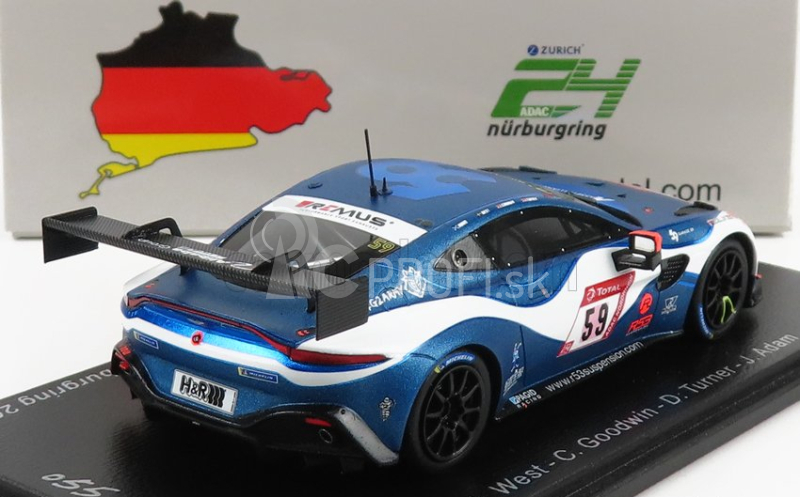 Spark-model Aston martin Vantage Gt4 Team Amr N 59 24h Nurburgring 2020 A.west - C.goodwin - D.turner - J.adam 1:43 Blue White Black