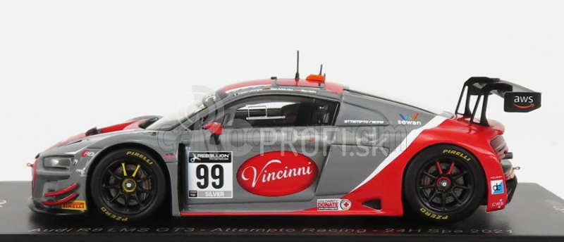 Spark model Audi R8 Lms Gt3 Team Audi Sport Attempto Racing N 99 24h Spa 2021 F.lavergne - M.hofer - A.aka 1:43 Grey Red