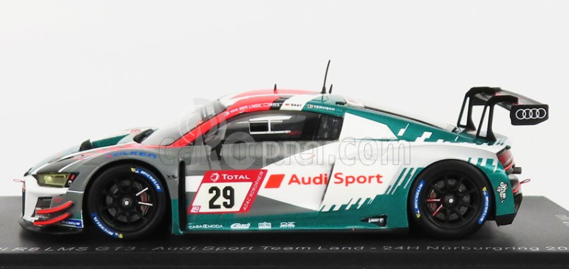 Spark model Audi R8 Lms Gt3 Team Audi Sport Land N 29 24h Nurburgring 2021 C.mies - K.van Der Linde - R.rast 1:43 White Grey Blue