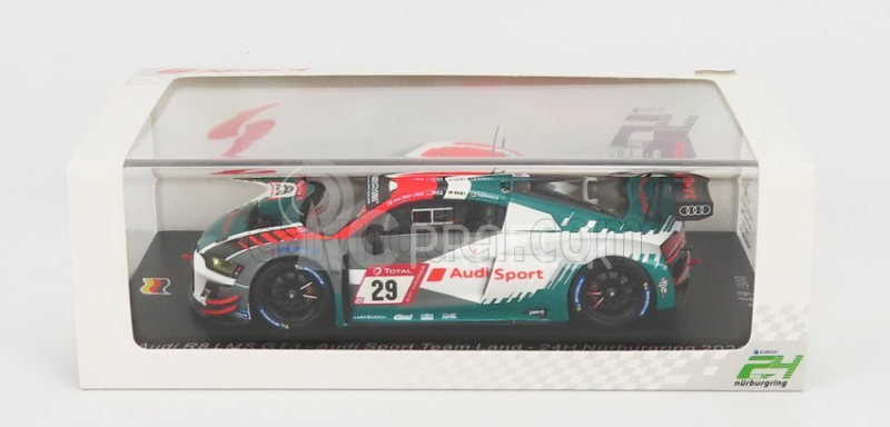 Spark model Audi R8 Lms Gt3 Team Audi Sport Land N 29 24h Nurburgring 2021 C.mies - K.van Der Linde - R.rast 1:43 White Grey Blue