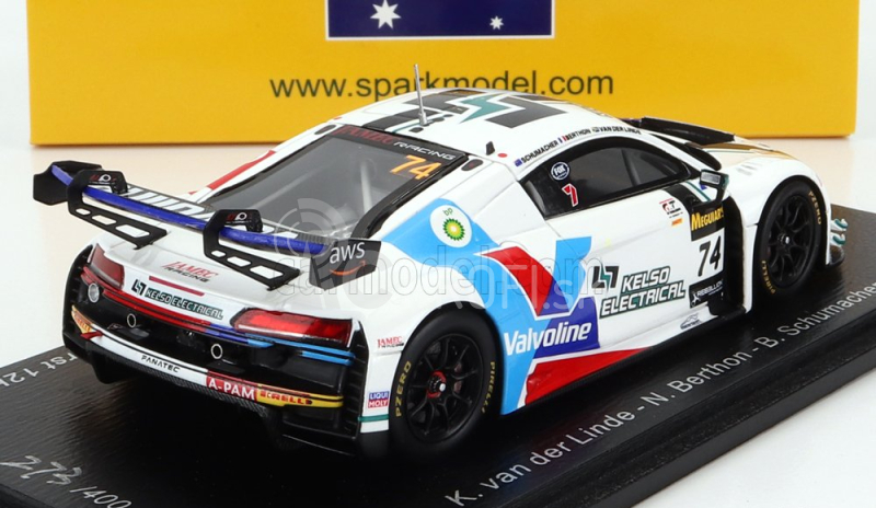 Spark model Audi R8 Lms Gt3 Team Audi Sport Team Valvoline N 74 4. 12h Bathurst 2022 K.van Der Linde - N.berthon - B.schumacher 1:43 Biela Modrá Červená