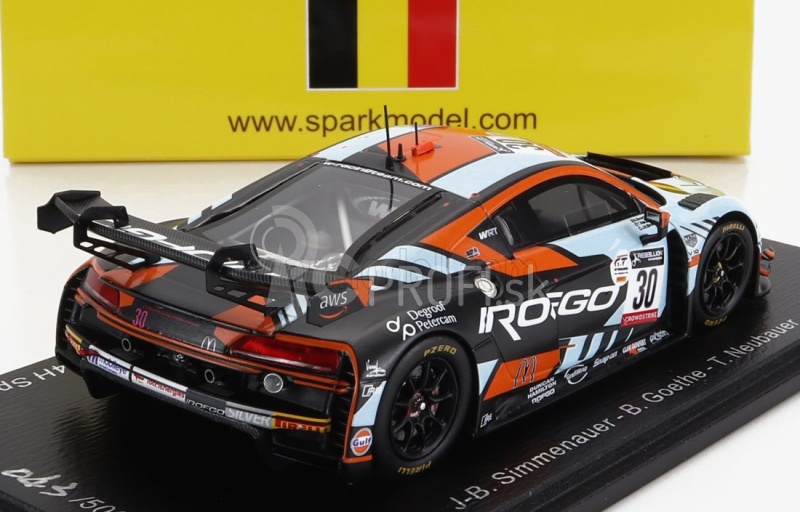 Spark-model Audi R8 Lms Gt3 Team Wrt N 30 Winner Silver Cup Class 24h Spa 2022 J.b.simmenauer - B.goethe - T.neubauer 1:43 Biela Oranžová Čierna