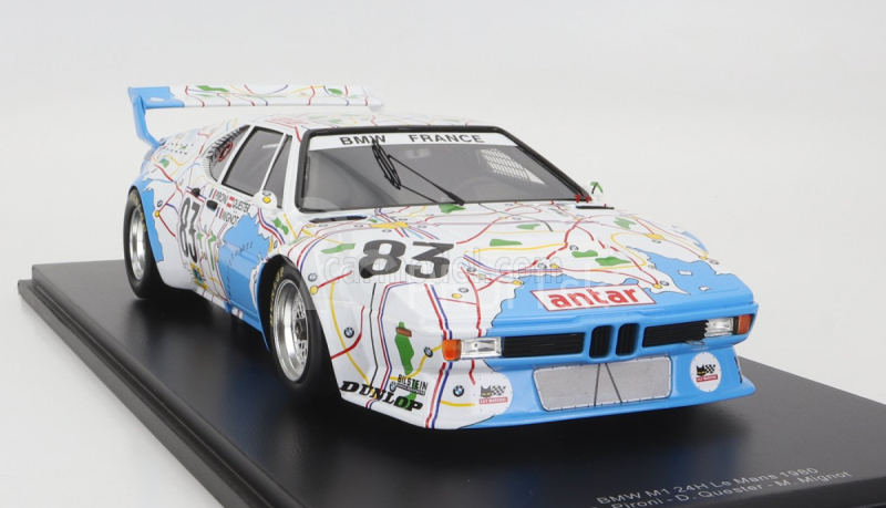 Spark-model BMW M1 M88 3.5l Team Bmw France N 83 24h Le Mans 1980 D.pironi - D.quester - M.mignot - Con Vetrina - S vitrínou - Špeciálna krabica 1:18 biela svetlo modrá