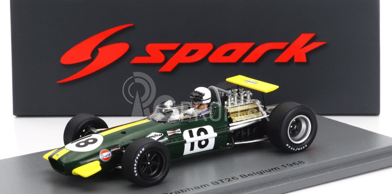 Spark-model Brabham F1 Bt26 N 18 Belgium Gp 1968 Jack Brabham 1:43 Zeleno-žltá