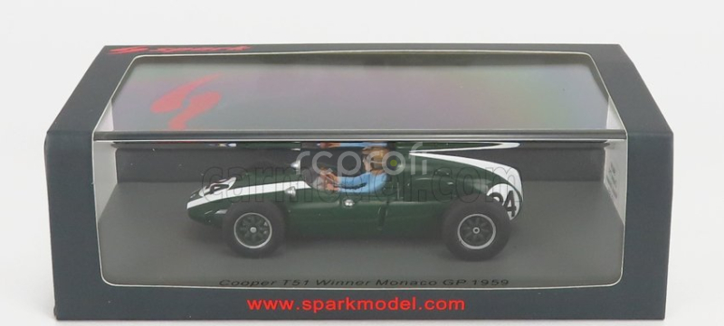 Spark-model Cooper F1 T51 Climax Team Cooper Car Company N 24 Winner Monaco Gp Jack Brabham 1959 Majster sveta 1:43 Zelená Biela