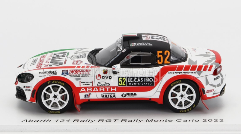 Spark-model Fiat 124 Rally Rgt N 52 Rally Montecarlo 2022 Rbbin - F.grimaldi 1:43 Biela červená čierna