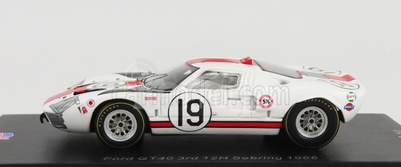 Spark-model Ford usa Gt40 Mkiv 7.0l V8 N 19 3. 12h Sebring 1966 S.scott - P.revson 1:43 Biela červená sivá