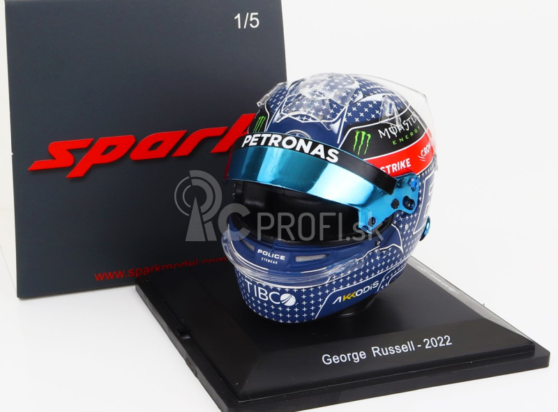 Spark-model helma Bell F1 Casco Helma Mercedes Gp W13e Team Mercedes-amg Petronas F1 N 63 Japan Gp 2022 George Russel 1:5 Blue Red