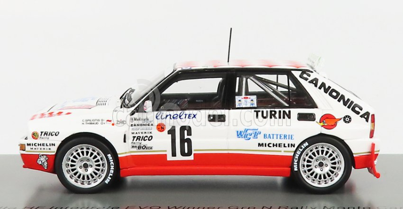 Spark-model Lancia Delta Hf Integrale Evo Canonica N 16 Winner Group N Rally Montecarlo 1993 C.spiliotis - H.thibaud 1:43 Biela červená