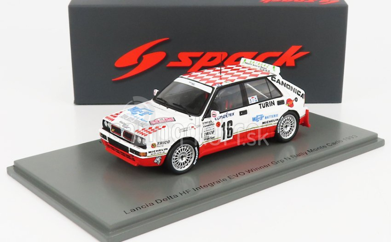 Spark-model Lancia Delta Hf Integrale Evo Canonica N 16 Winner Group N Rally Montecarlo 1993 C.spiliotis - H.thibaud 1:43 Biela červená