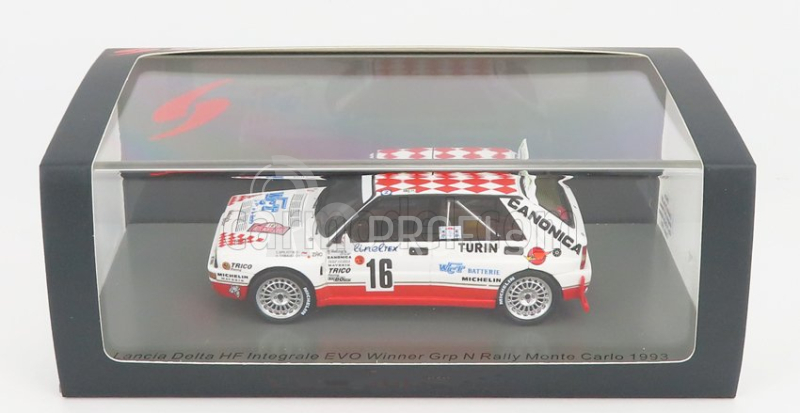 Spark-model Lancia Delta Hf Integrale Evo Canonica N 16 Winner Group N Rally Montecarlo 1993 C.spiliotis - H.thibaud 1:43 Biela červená