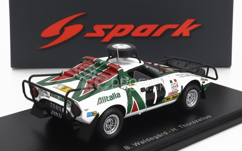 Spark-model Lancia Stratos Hf Alitalia (nočná verzia) N 1 Rally Safari 1976 Bjorn Waldegaard - Hans Thorszelius 1:43 Bielozelená