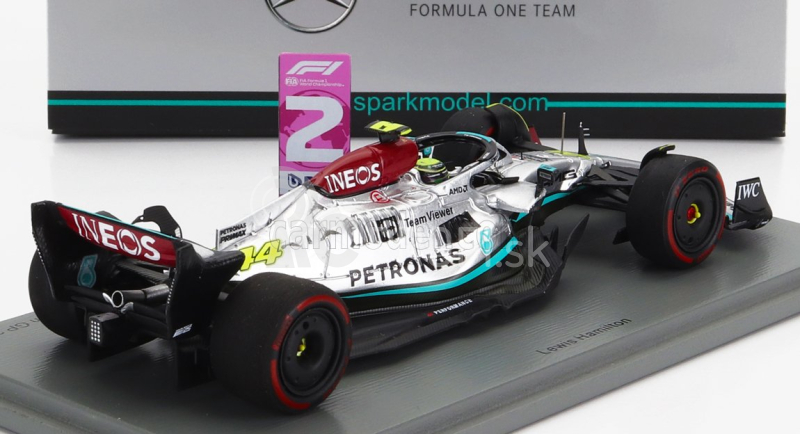 Spark-model Mercedes gp F1 W13e Team Mercedes-amg Petronas F1 N 44 2nd Brazilian Gp 2022 Lewis Hamilton 1:43 Silver Green