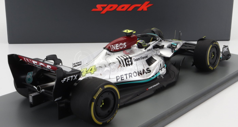 Spark-model Mercedes gp F1 W13e Team Mercedes-amg Petronas F1 N 44 Belgium Gp 2022 Lewis Hamilton - Con Vetrina - s vitrínou 1:18 Silver Green