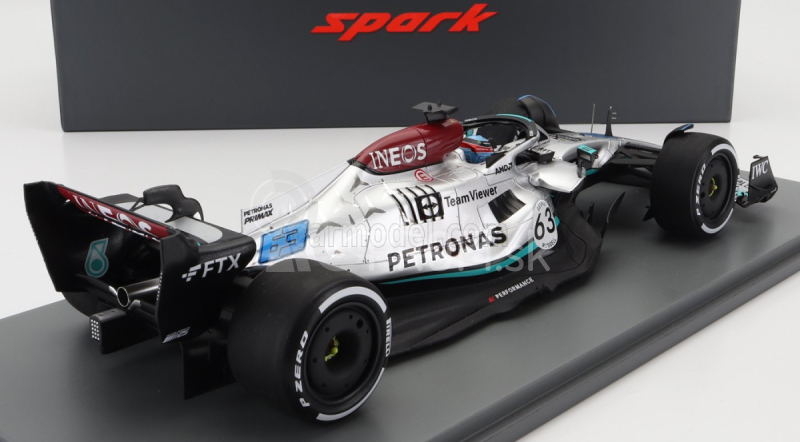 Spark-model Mercedes gp F1 W13e Team Mercedes-amg Petronas F1 N 63 4th Belgium Gp 2022 George Russel - Con Vetrina - S vitrínou 1:18 Silver Green