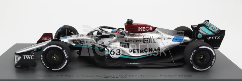 Spark-model Mercedes gp F1 W13e Team Mercedes-amg Petronas F1 N 63 4th Belgium Gp 2022 George Russel - Con Vetrina - S vitrínou 1:18 Silver Green