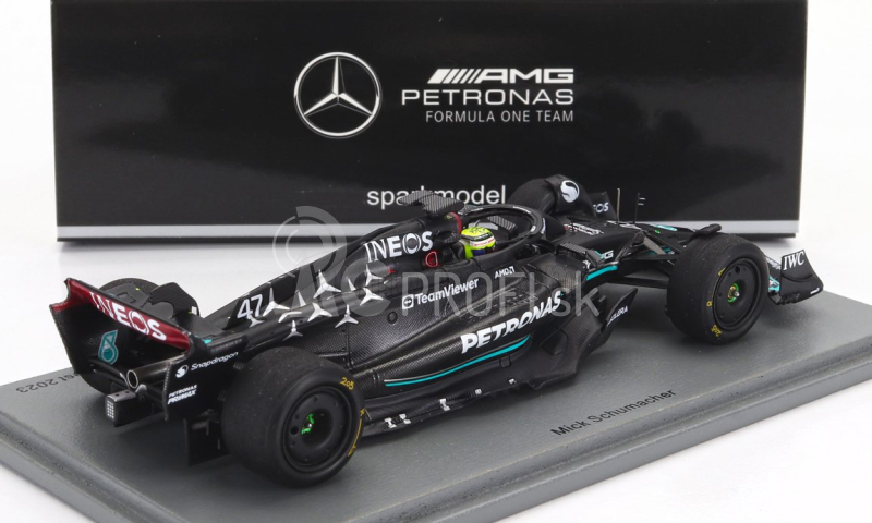 Spark-model Mercedes gp F1 W14 Team Mercedes-amg Petronas Formula One N 47 Tires Test Spain Gp 2023 Mick Schumacher 1:43 Matt Black