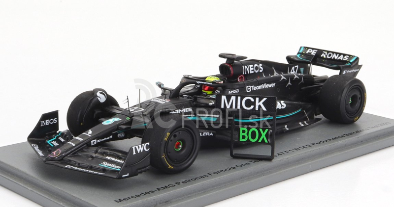 Spark-model Mercedes gp F1 W14 Team Mercedes-amg Petronas Formula One N 47 Tires Test Spain Gp 2023 Mick Schumacher 1:43 Matt Black