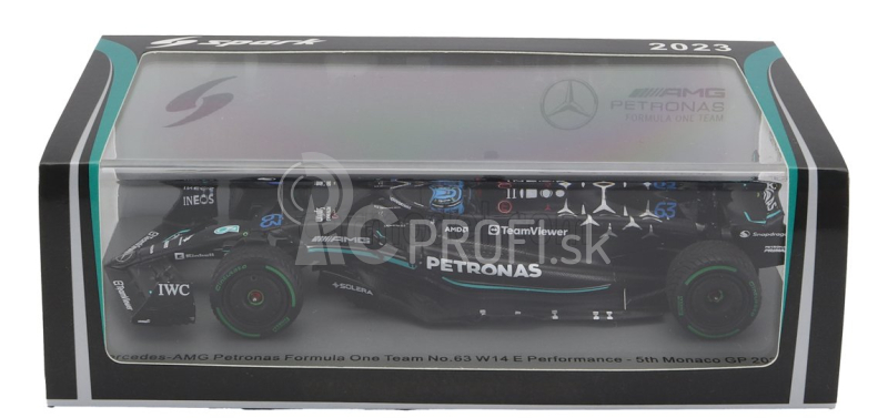 Spark-model Mercedes gp F1 W14 Team Mercedes-amg Petronas Formula One N 63 5th Monaco Gp 2023 George Russel 1:43 Matt Black