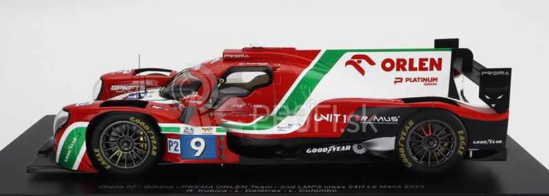 Spark-model Oreca Gibson 07 Gk428 4.2l V8 Team Prema Orlen N 9 2nd Lmp2 Class 24h Le Mans 2022 R.kubica - L.deletraz - L.colombo - Con Vetrina - S vitrínou 1:18 Červená Biela Zelená