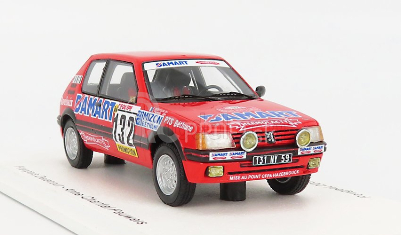 Spark-model Peugeot 205 1.6 Gti N 132 Rally Montecarlo 1986 Francois Delecour - Anne Chantal Pauwels 1:43 Červená