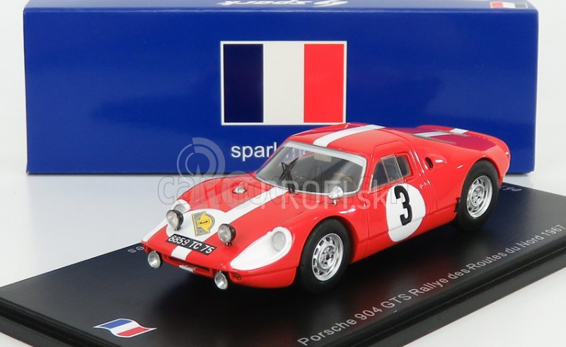 Spark-model Porsche 904 Gts N 3 Rally Des Routes Du Nord 1966 F.dumousseau - M.roques 1:43 Červená biela