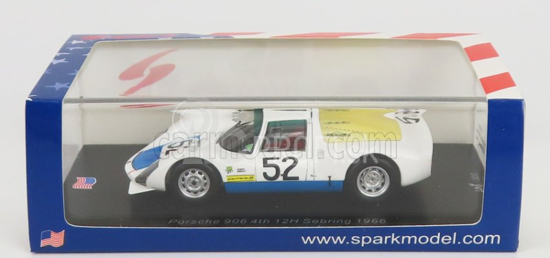 Spark-model Porsche 906 N 52 12h Sebring 1966 H.herrmann - J.buzzetta - G.mitter 1:43 Biela svetlomodrá