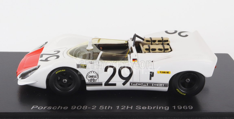 Spark-model Porsche 908/2 N 29 5. 12h Sebring 1969 G.mitter - U.schutz 1:43 Biela červená