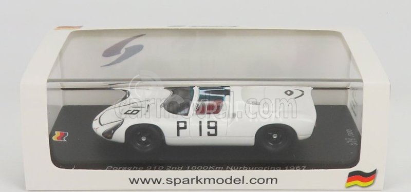 Spark-model Porsche 910 N 19 2nd 1000km Nurburgring 1967 P.hawkins - G.koch 1:43 Biela